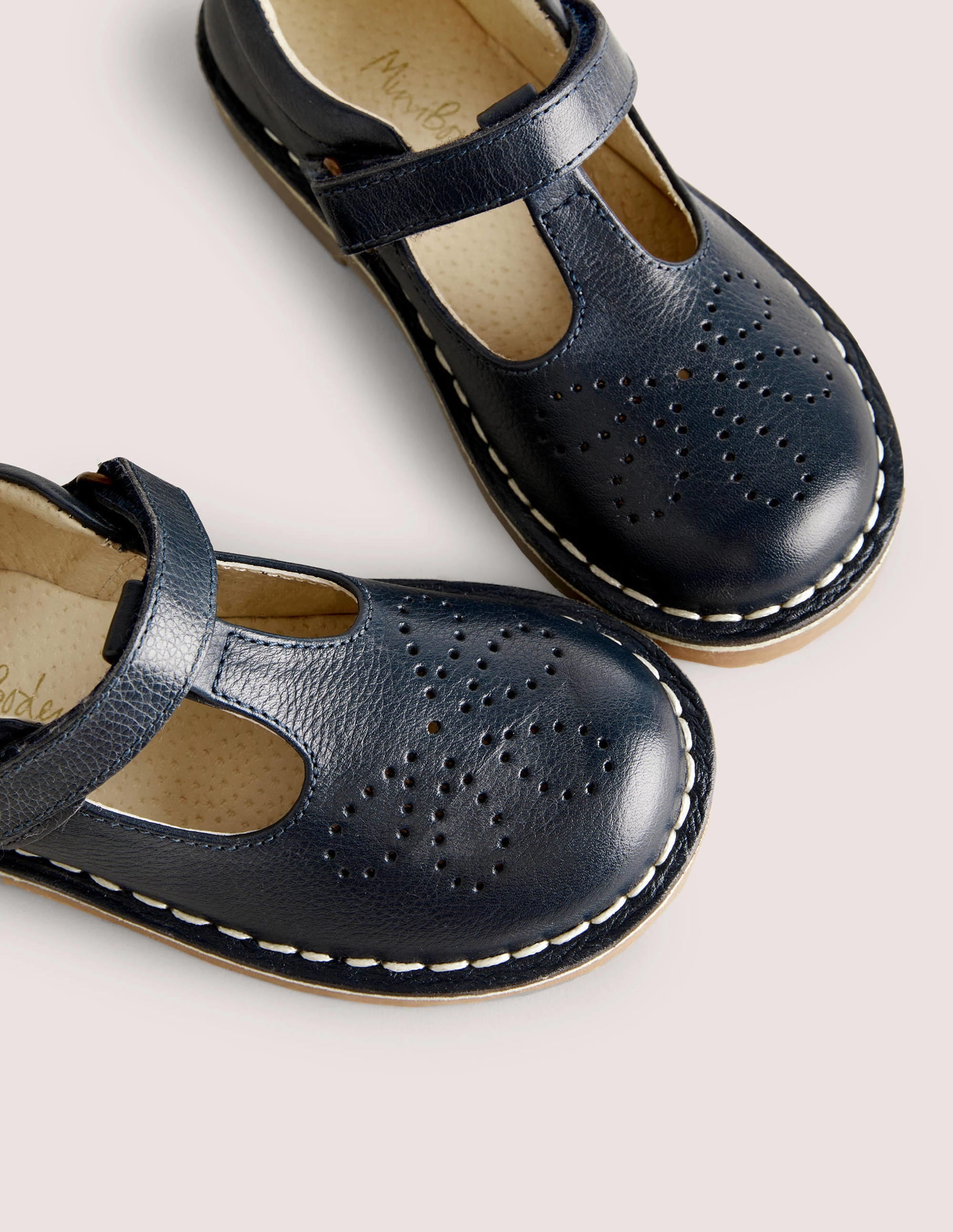 Salomés plats en cuir-Bleu Marine, Petits Pois - Image 3