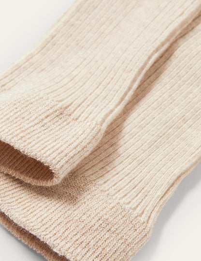 Fußlose Strumpfhose aus Rippstrick-Beige Meliert