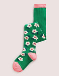 Gemusterte Strumpfhose-Grün, Blumenmuster