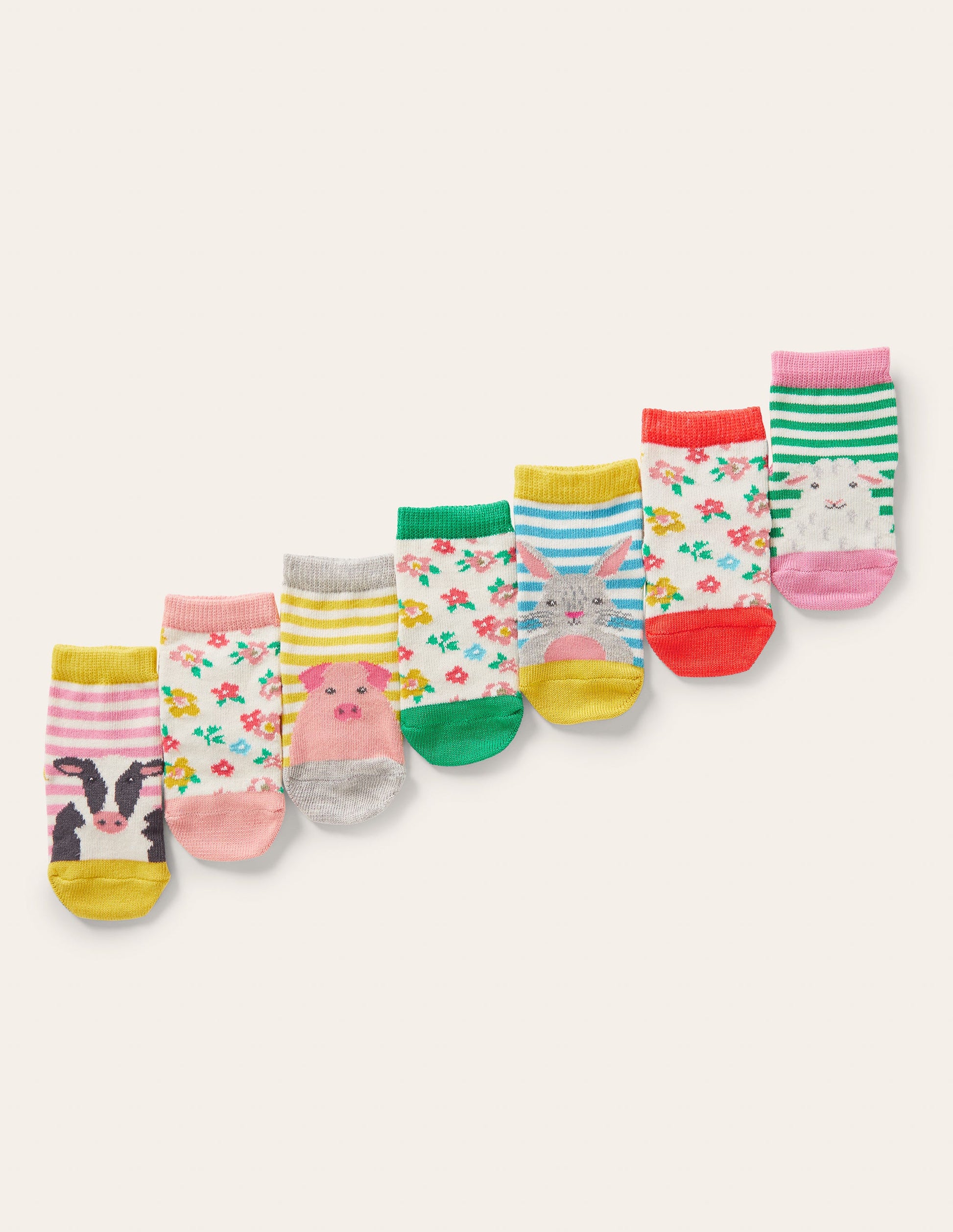 Box mit Socken im 7er-Pack-Blumenmuster/Bauernhoftiere-1