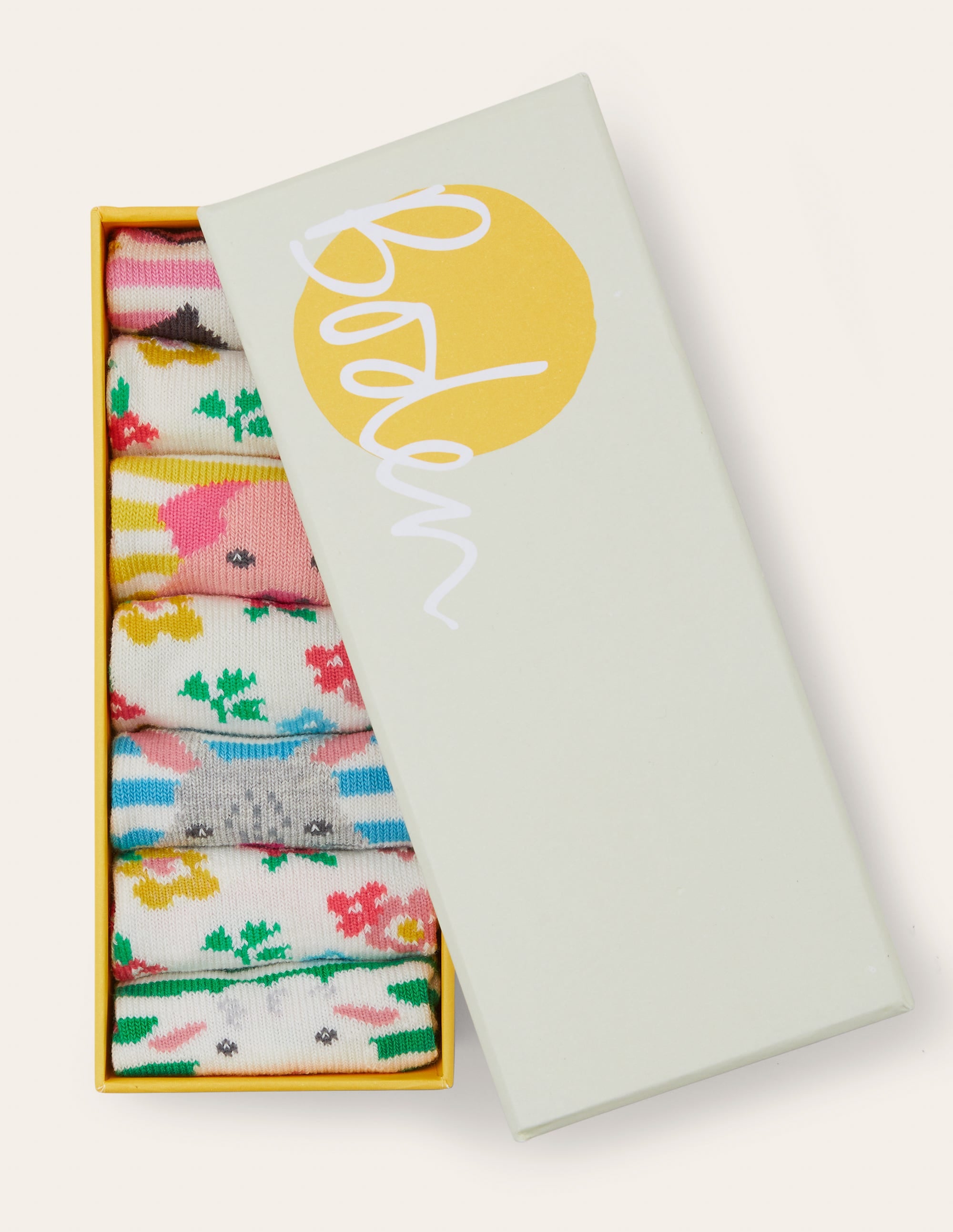Box mit Socken im 7er-Pack-Blumenmuster/Bauernhoftiere - Image 2