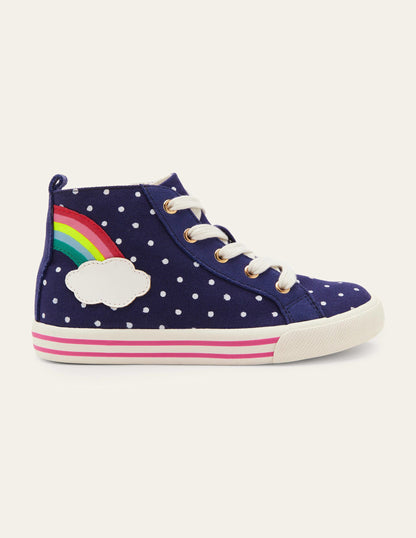 Originelle hochgeschnittene Canvas-Schuhe-Schuluniform-Navy/Regenbogen, Getupft