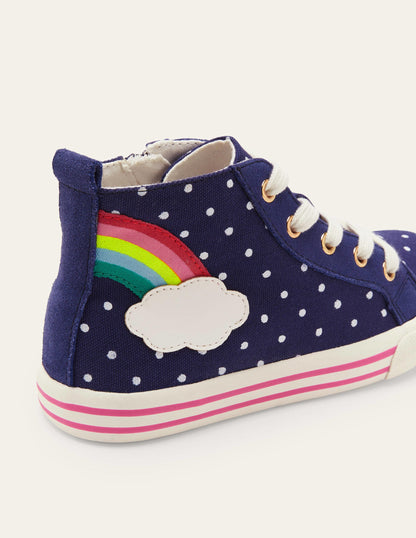 Originelle hochgeschnittene Canvas-Schuhe-Schuluniform-Navy/Regenbogen, Getupft