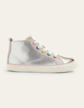 Hohe Sneaker aus Leder-Silber/Regenbogenfarben