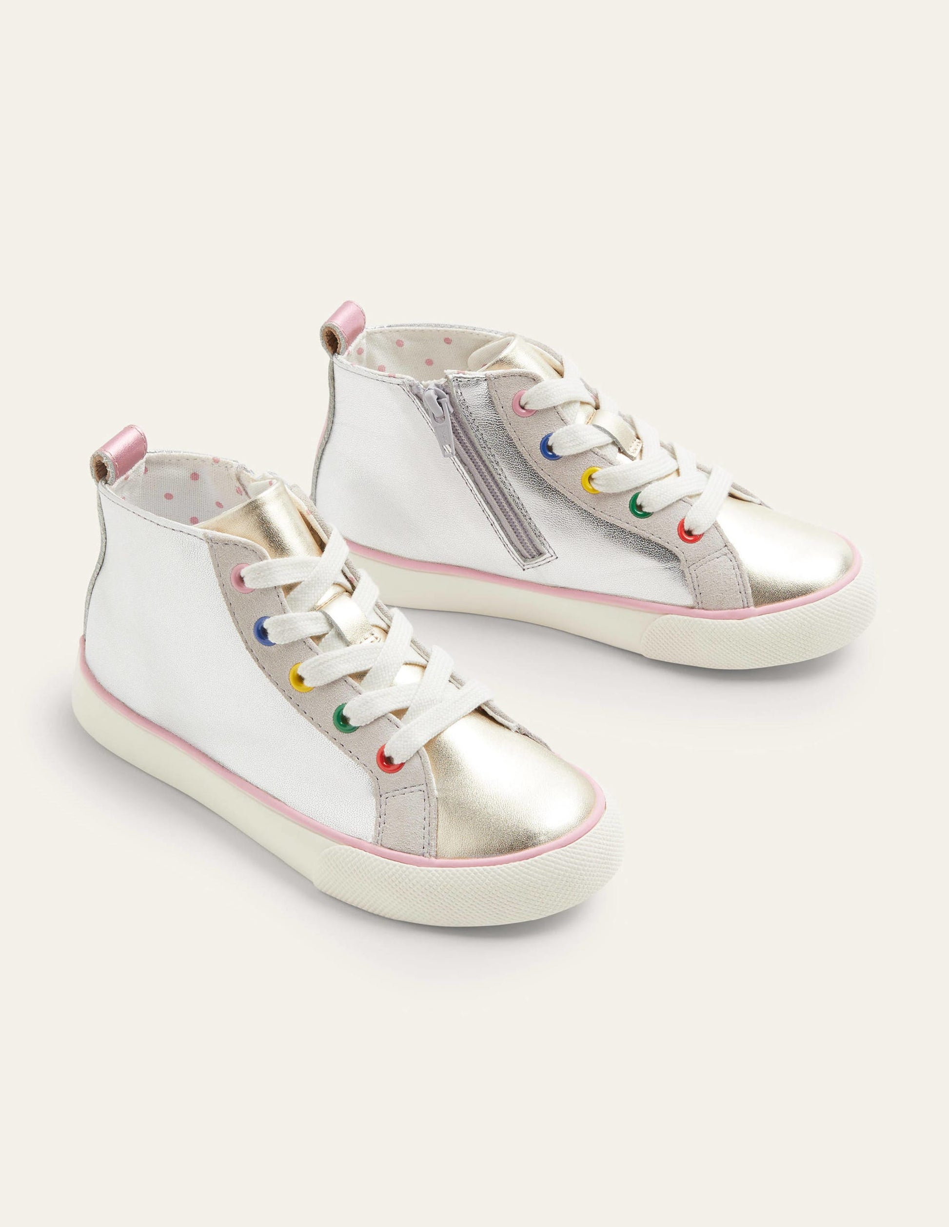 Hohe Sneaker aus Leder-Silber/Regenbogenfarben-2