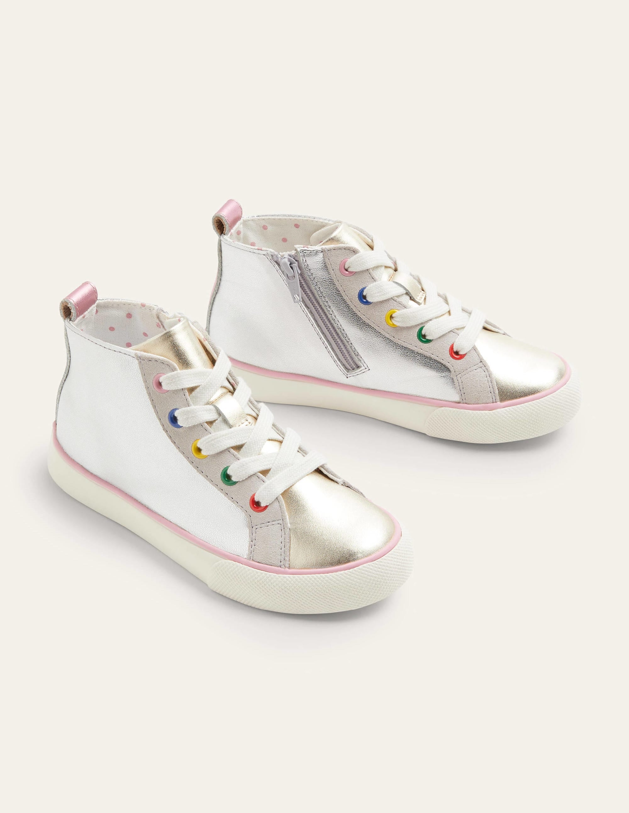 Hohe Sneaker aus Leder-Silber/Regenbogenfarben - Image 2