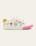 Baskets basses en cuir-Motif floral ivoire