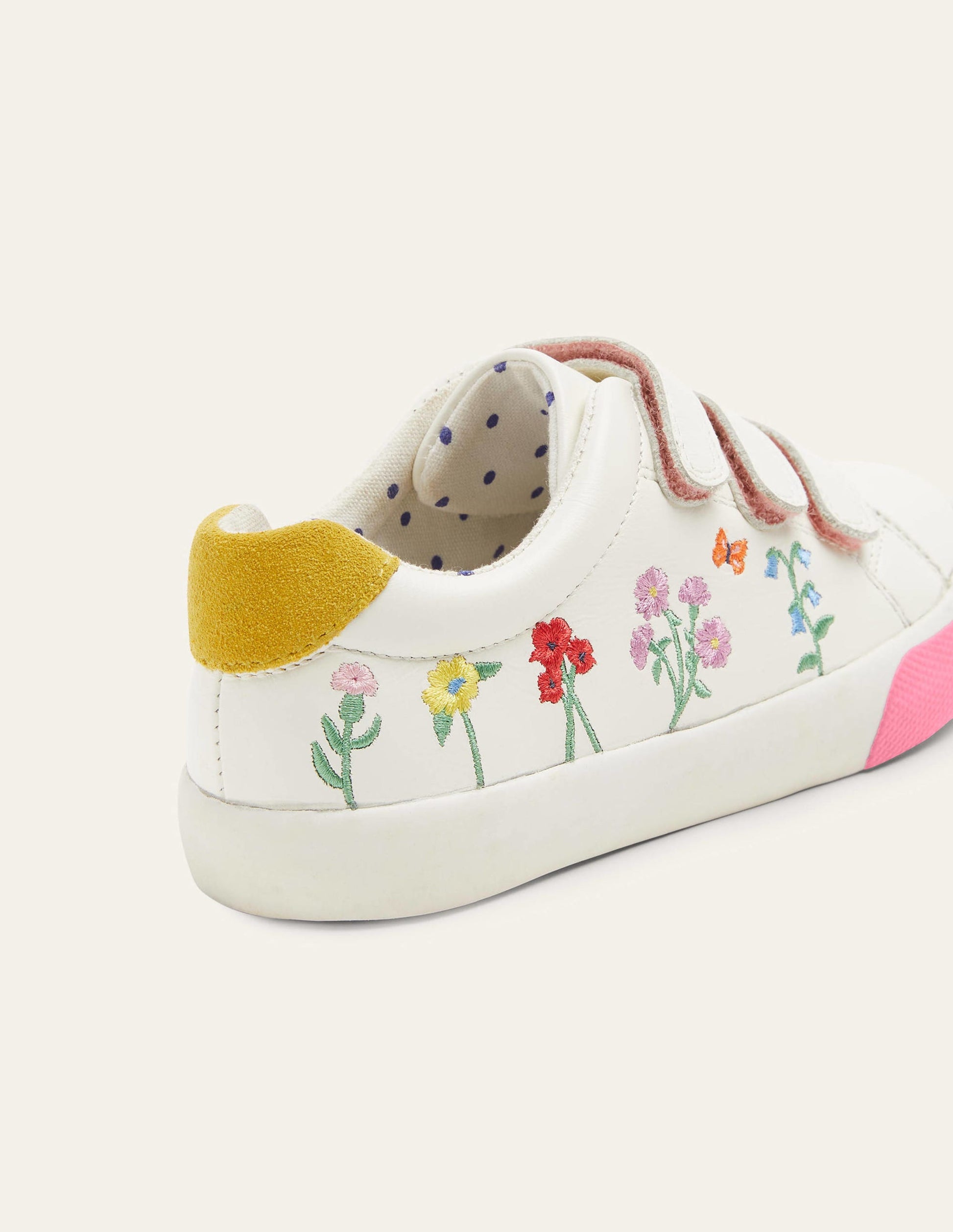 Baskets basses en cuir-Motif floral ivoire-3