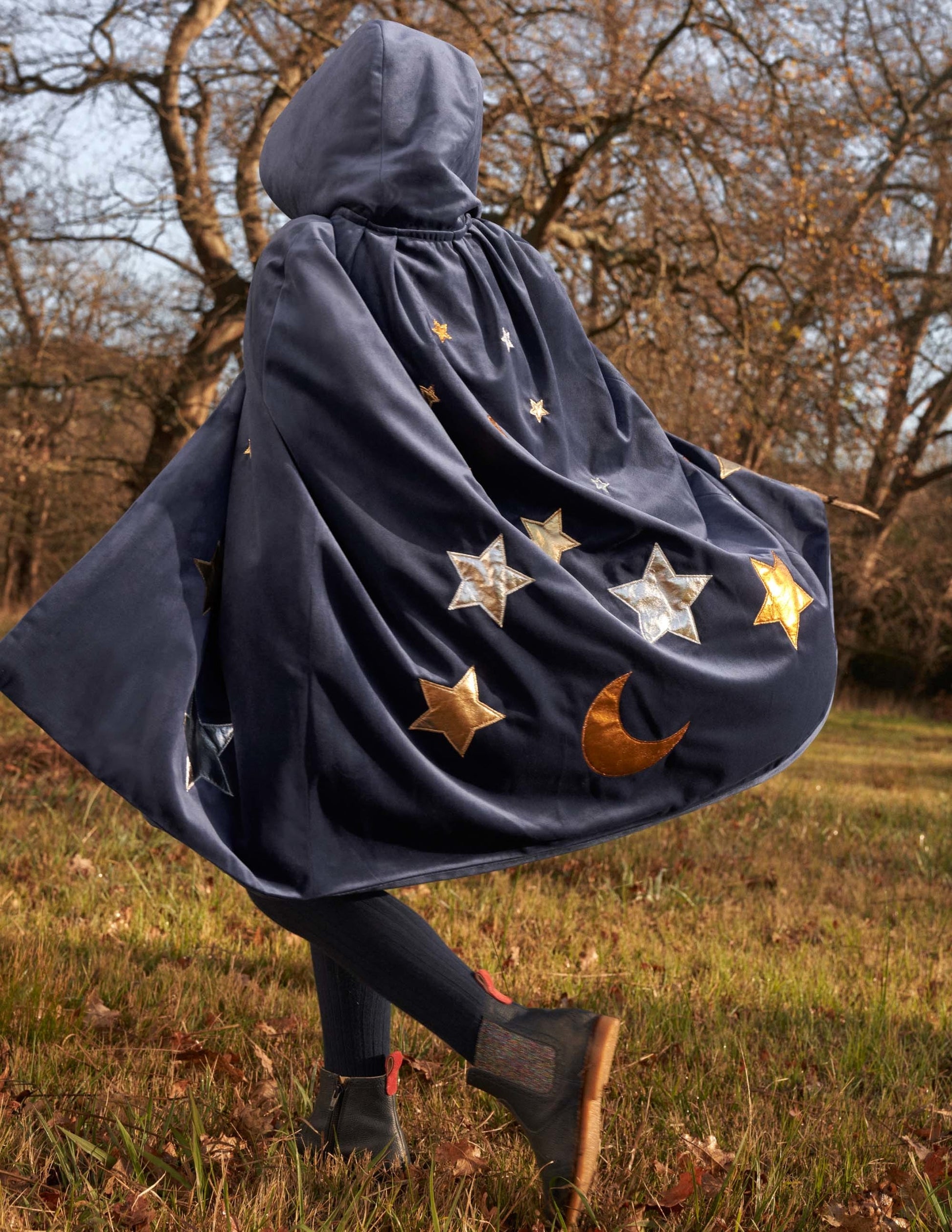 Navy Embroidered Stars Velvet Halloween Cape-Bleu marine universitaire-5