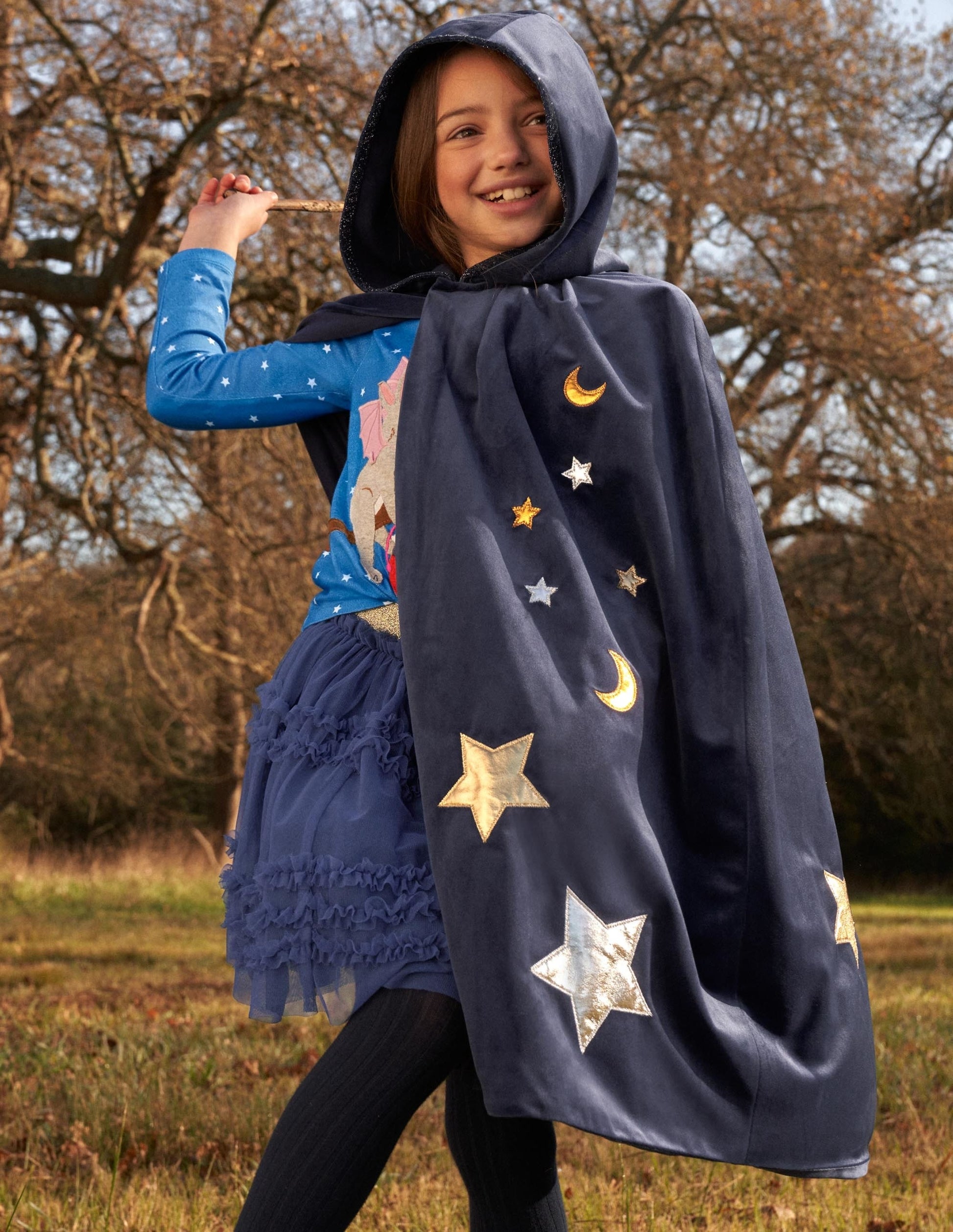 Navy Embroidered Stars Velvet Halloween Cape-Bleu marine universitaire-6