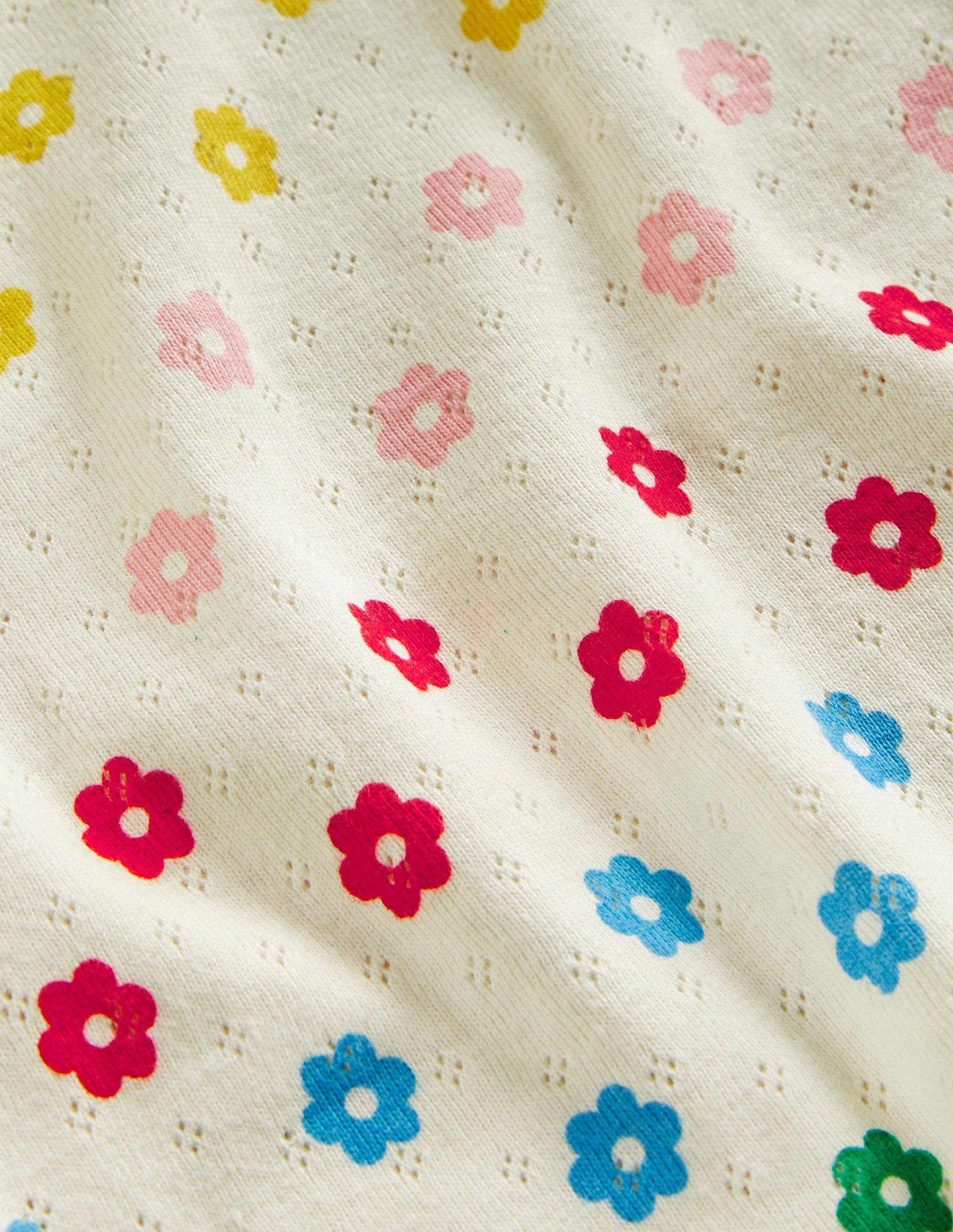 Short-Sleeved Pointelle Top-Ivory Rainbow Flowers-3