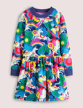 Navy Unicorn Print Sweatshirt Dress-Multi Flowerpatch Unicorns