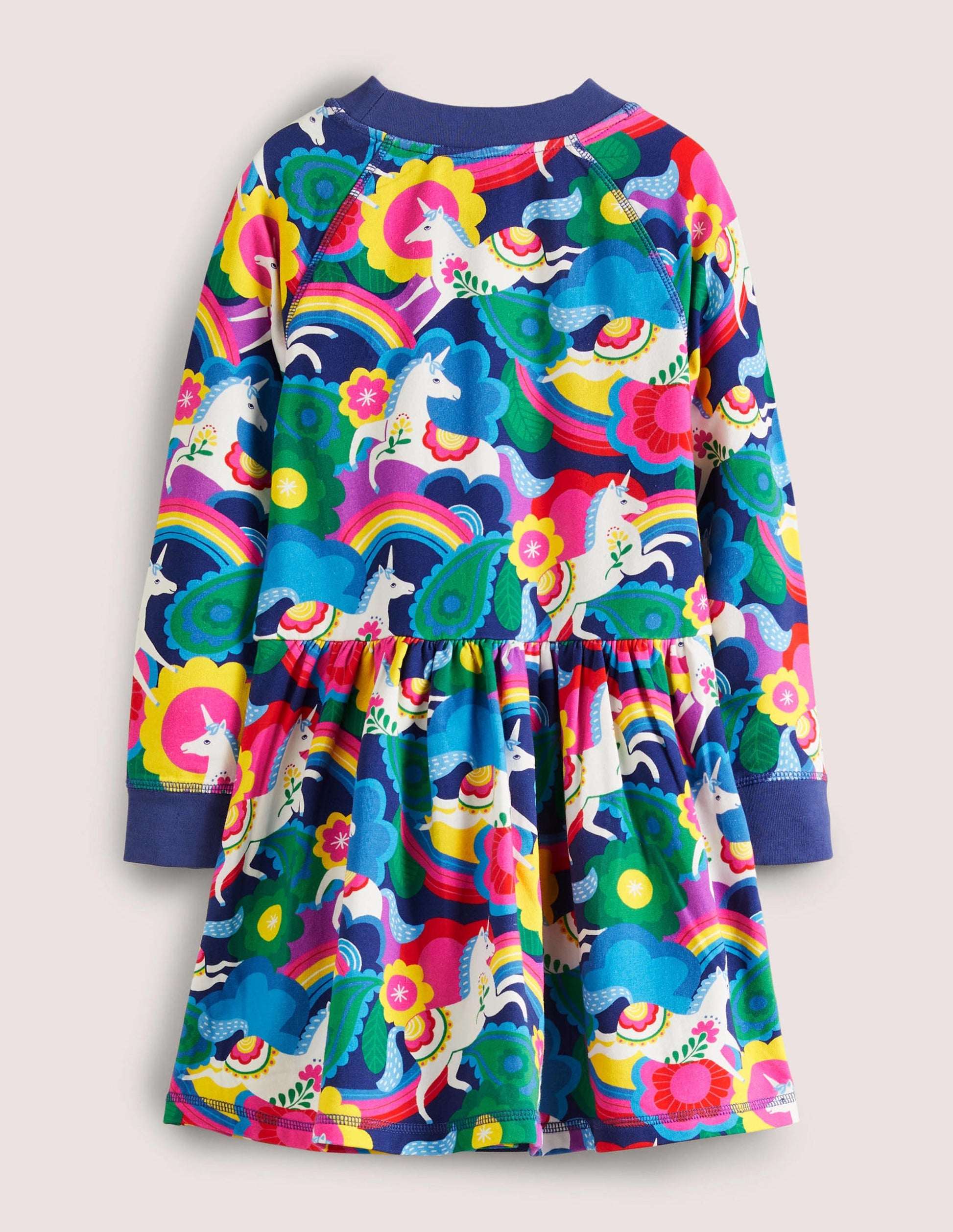 Navy Unicorn Print Sweatshirt Dress-Multi Flowerpatch Unicorns-2