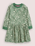 Sweatshirt-Kleid aus Jersey-Spargelgrün, Waldmotiv, Toile