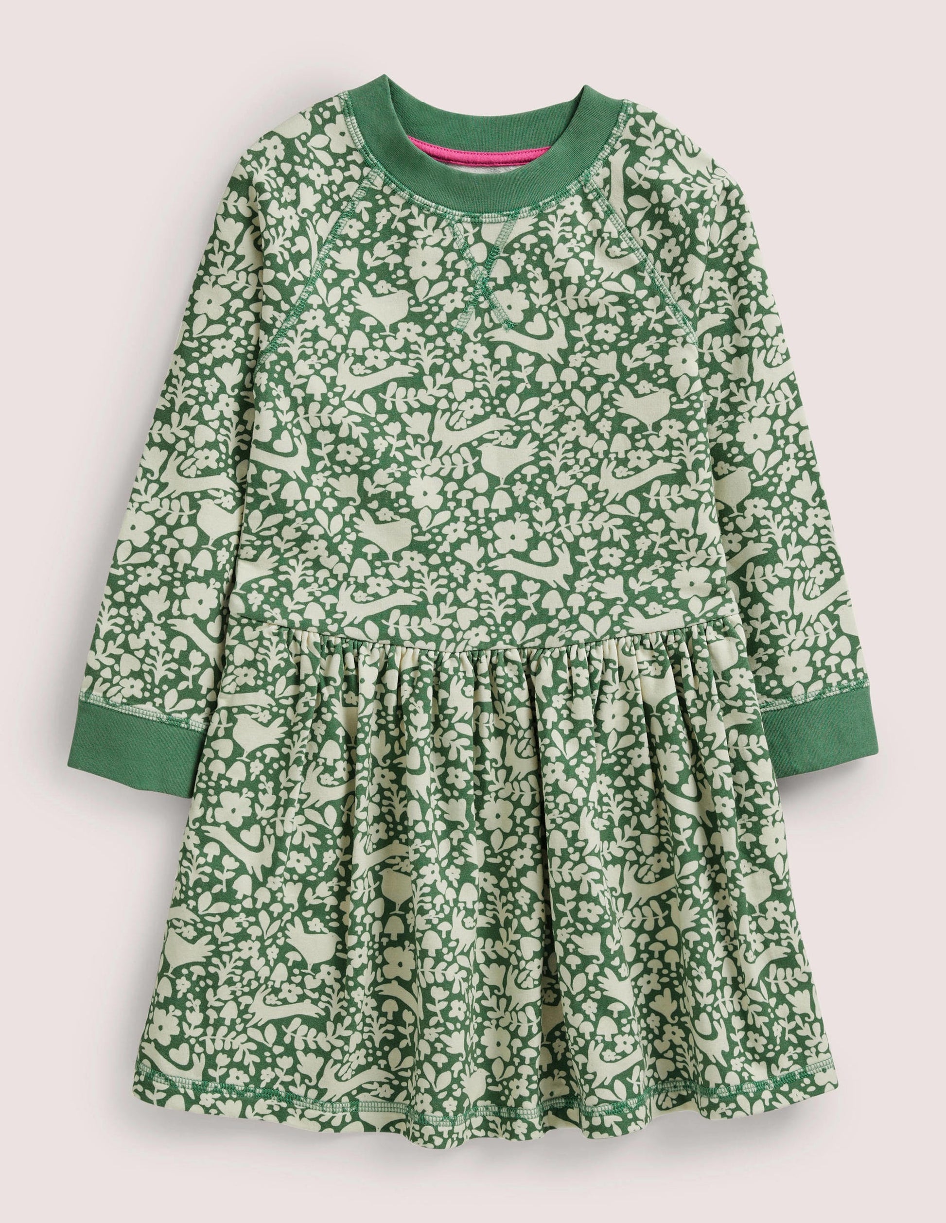 Sweatshirt-Kleid aus Jersey-Spargelgrün, Waldmotiv, Toile-1