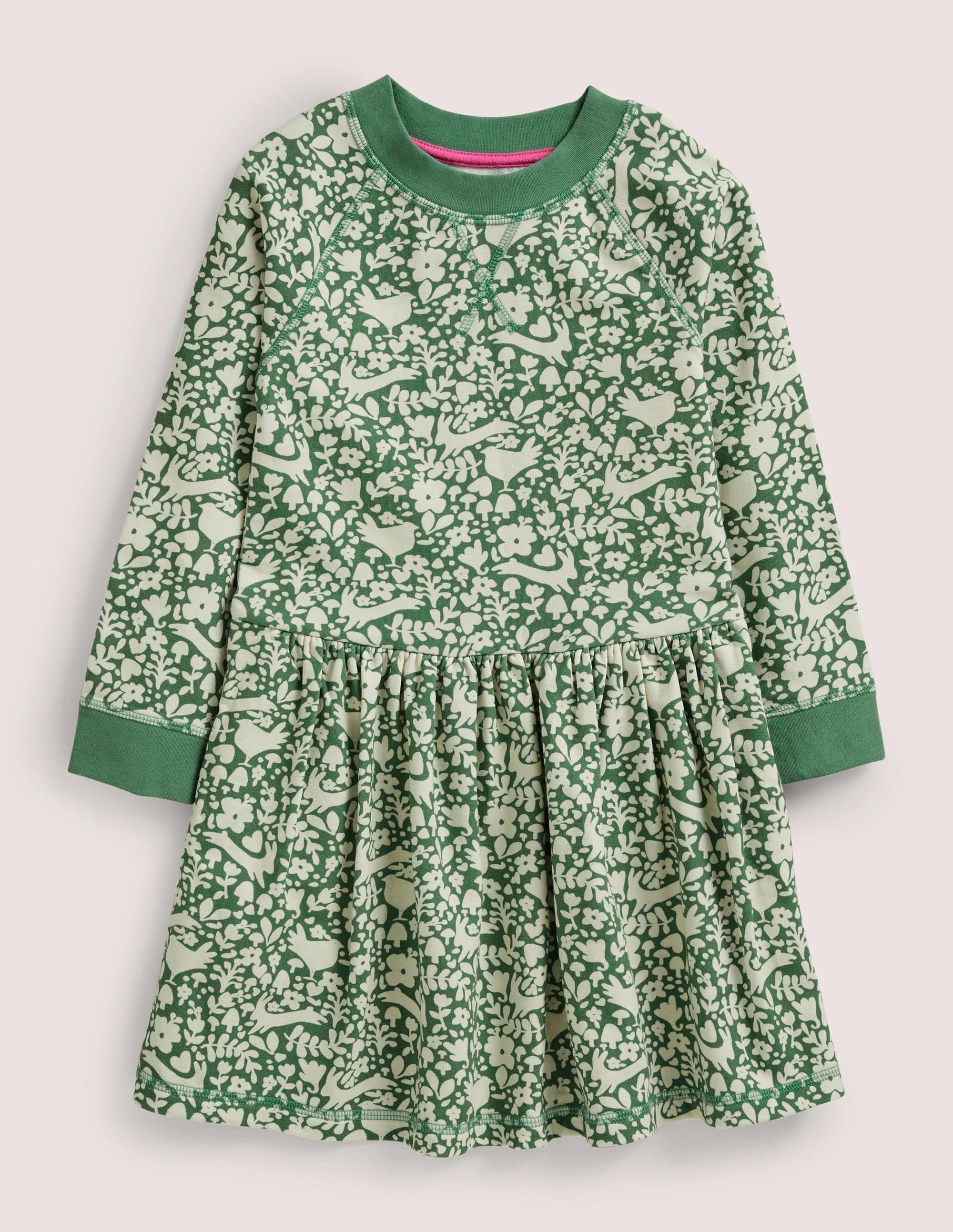 Sweatshirt-Kleid aus Jersey-Spargelgrün, Waldmotiv, Toile - Image 1