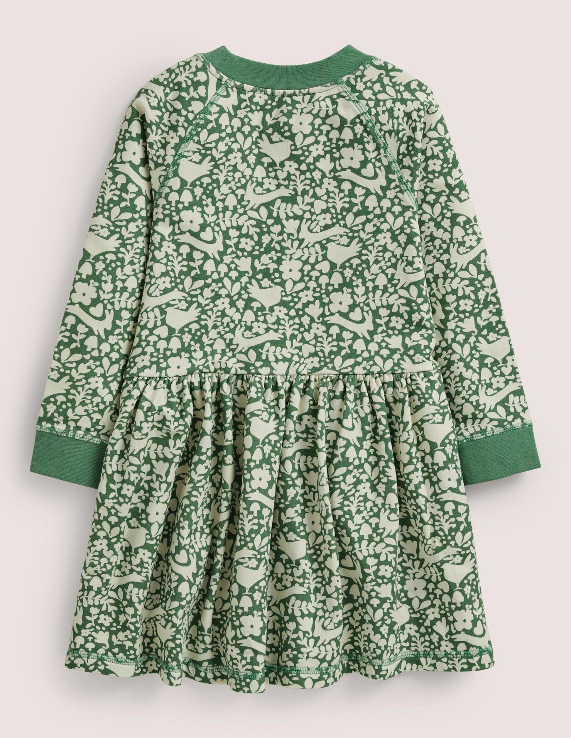 Sweatshirt-Kleid aus Jersey-Spargelgrün, Waldmotiv, Toile-2