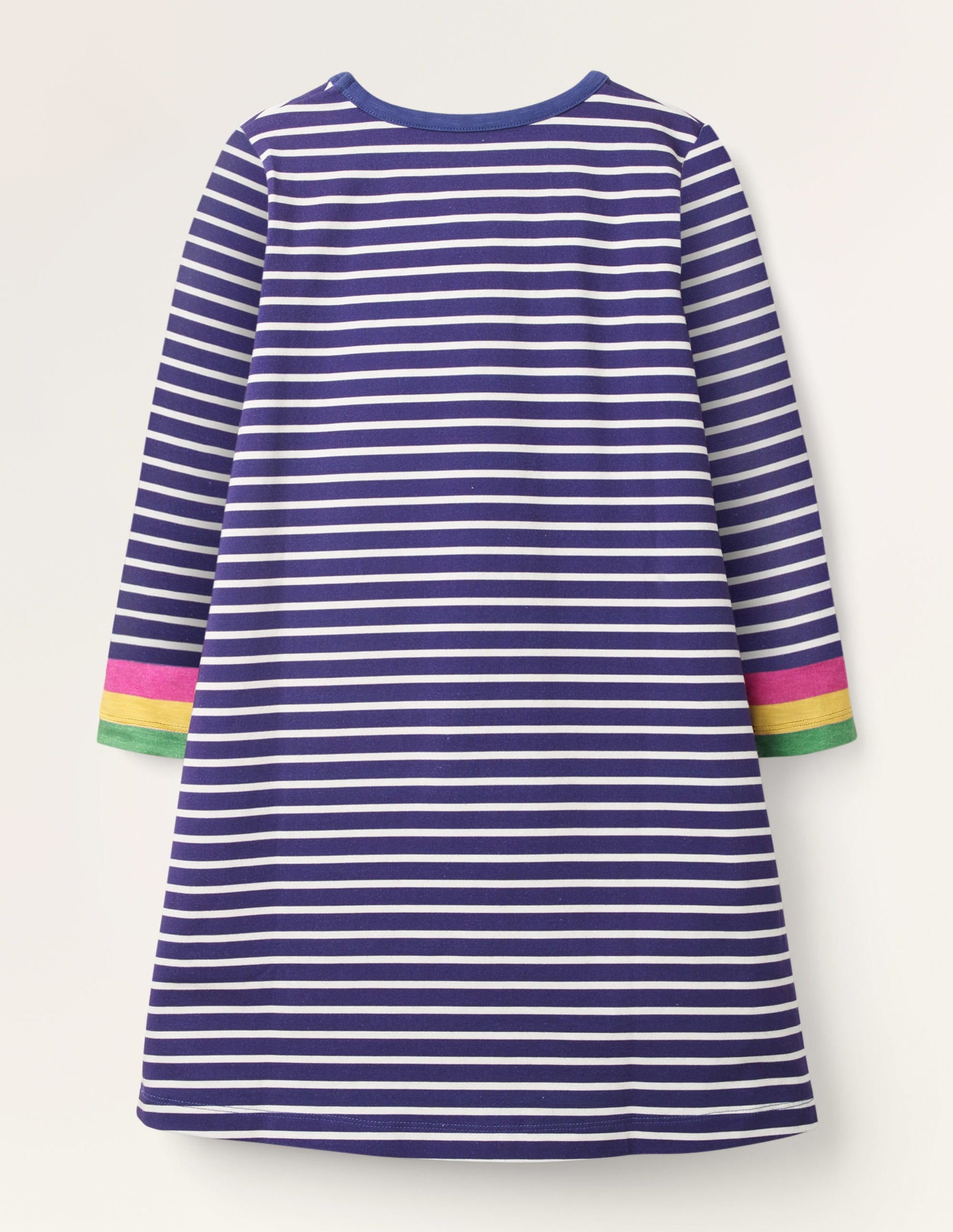 Fröhliches Jerseykleid mit Tasche-Segelblau, Regenbogenbündchen-2