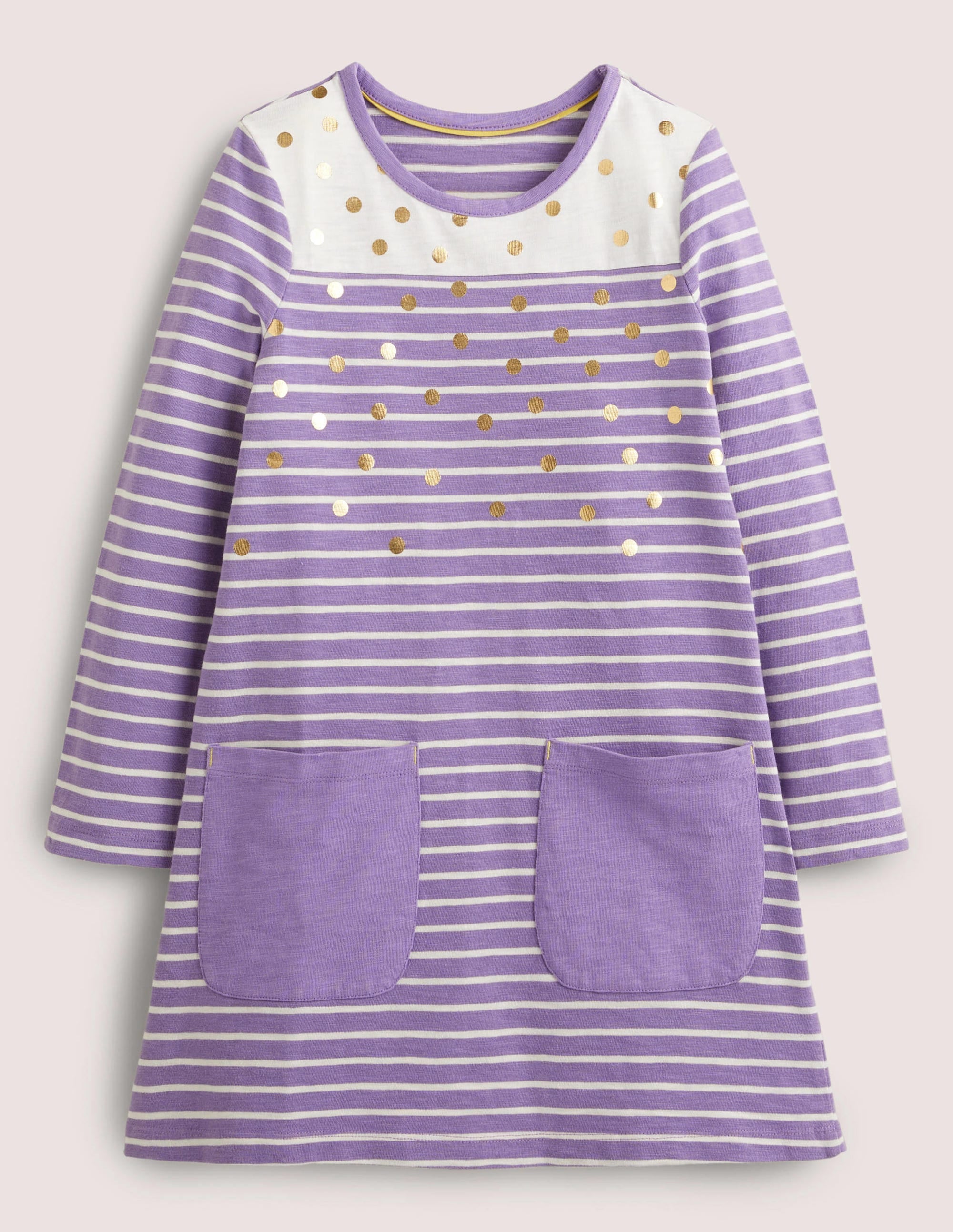 Robe fun en jersey avec poches-Pois métallisés aster/ivoire - Image 1