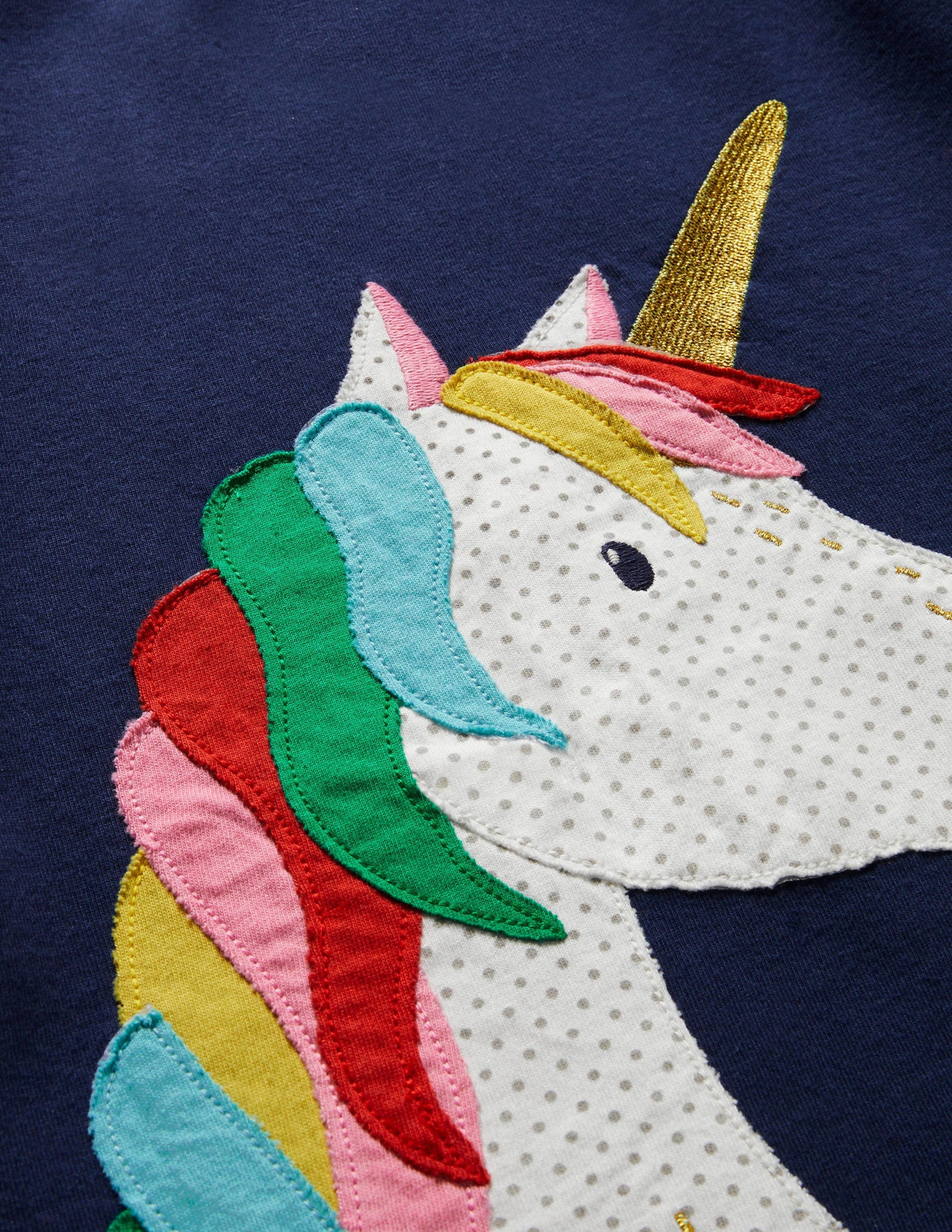 Navy Rainbow Unicorn Appliqué Dress-Schuluniform-Navy, Einhorn-3