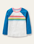 Raglan-Oberteil aus Flammgarn-Strahlendes Marineblau/Regenbogenfarben