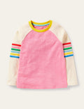T-shirt flammé à manches raglan-Limonade rose
