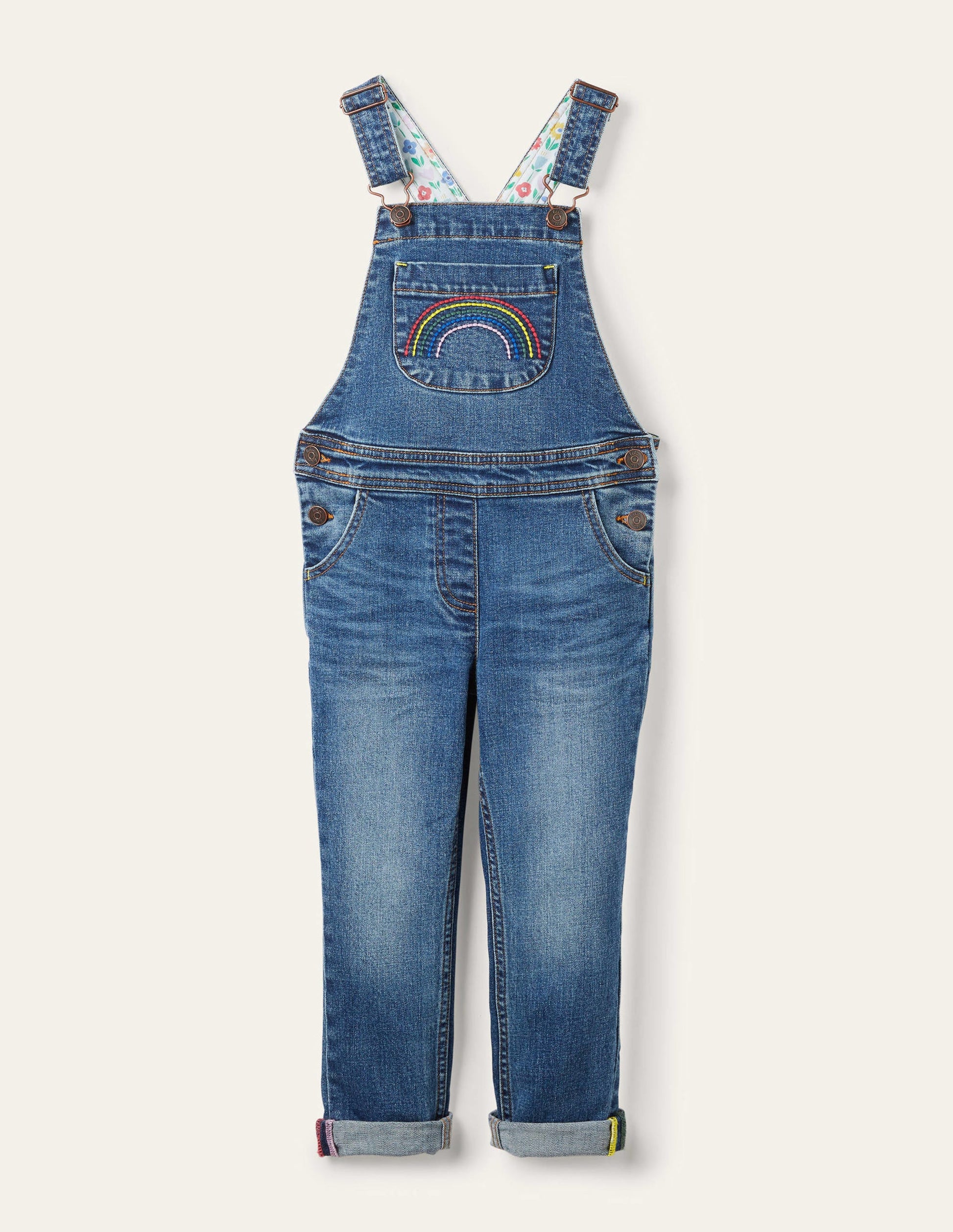 Fun Dungaree-Light Vintage Denim Rainbow-1