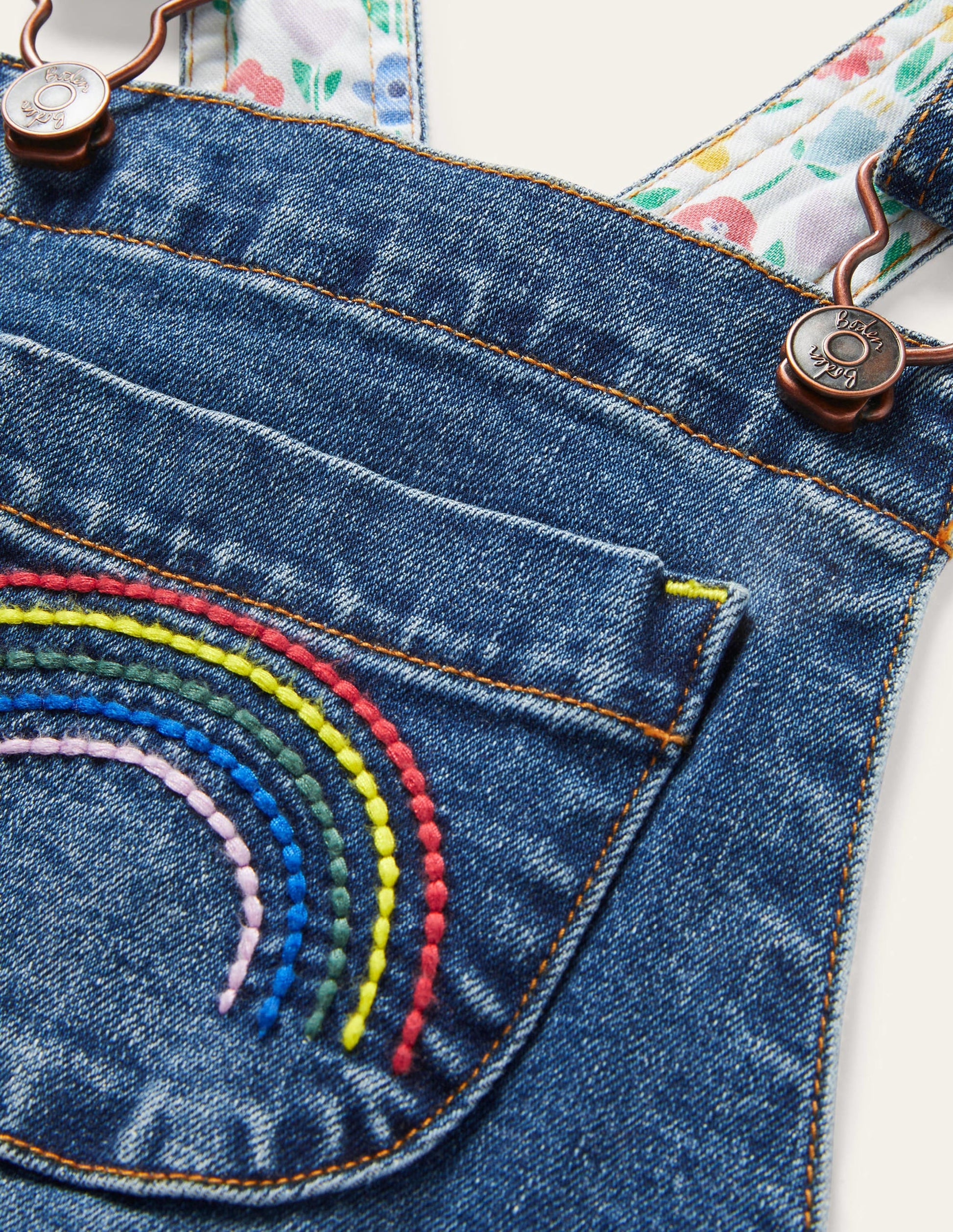 Fun Dungaree-Light Vintage Denim Rainbow-3