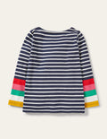 Lustiges Bretonshirt-Naturweiß/Navy, Regenbogen