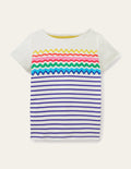 Kurzärmliges Bretonshirt-Zackenlitzen, Bretonstreifen