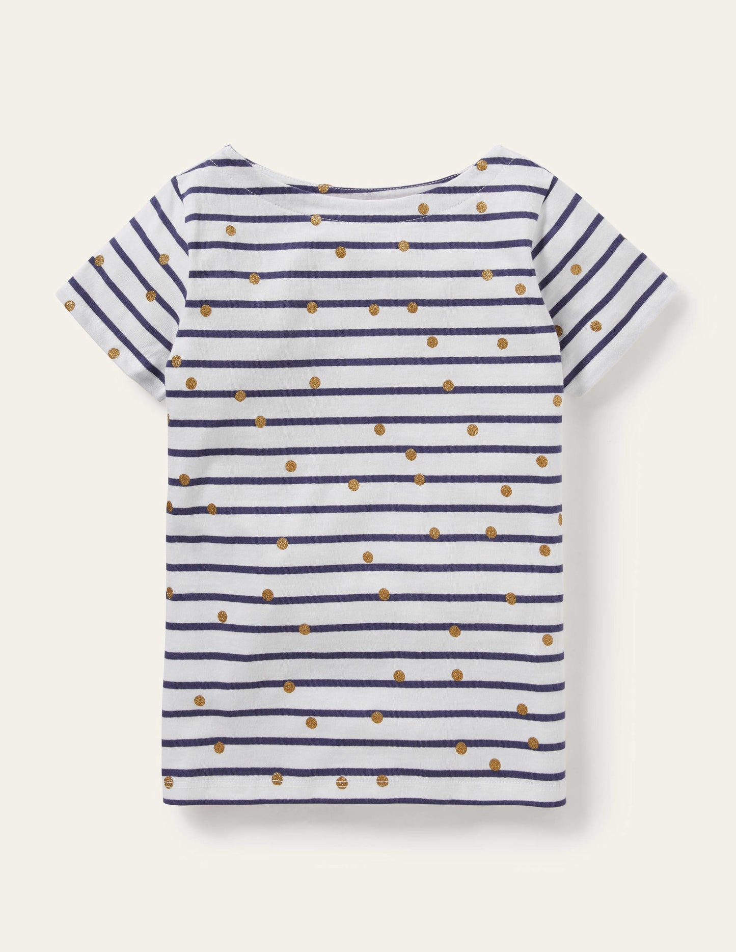Kurzärmliges Bretonshirt-Naturweiß/Navy, Goldtupfen