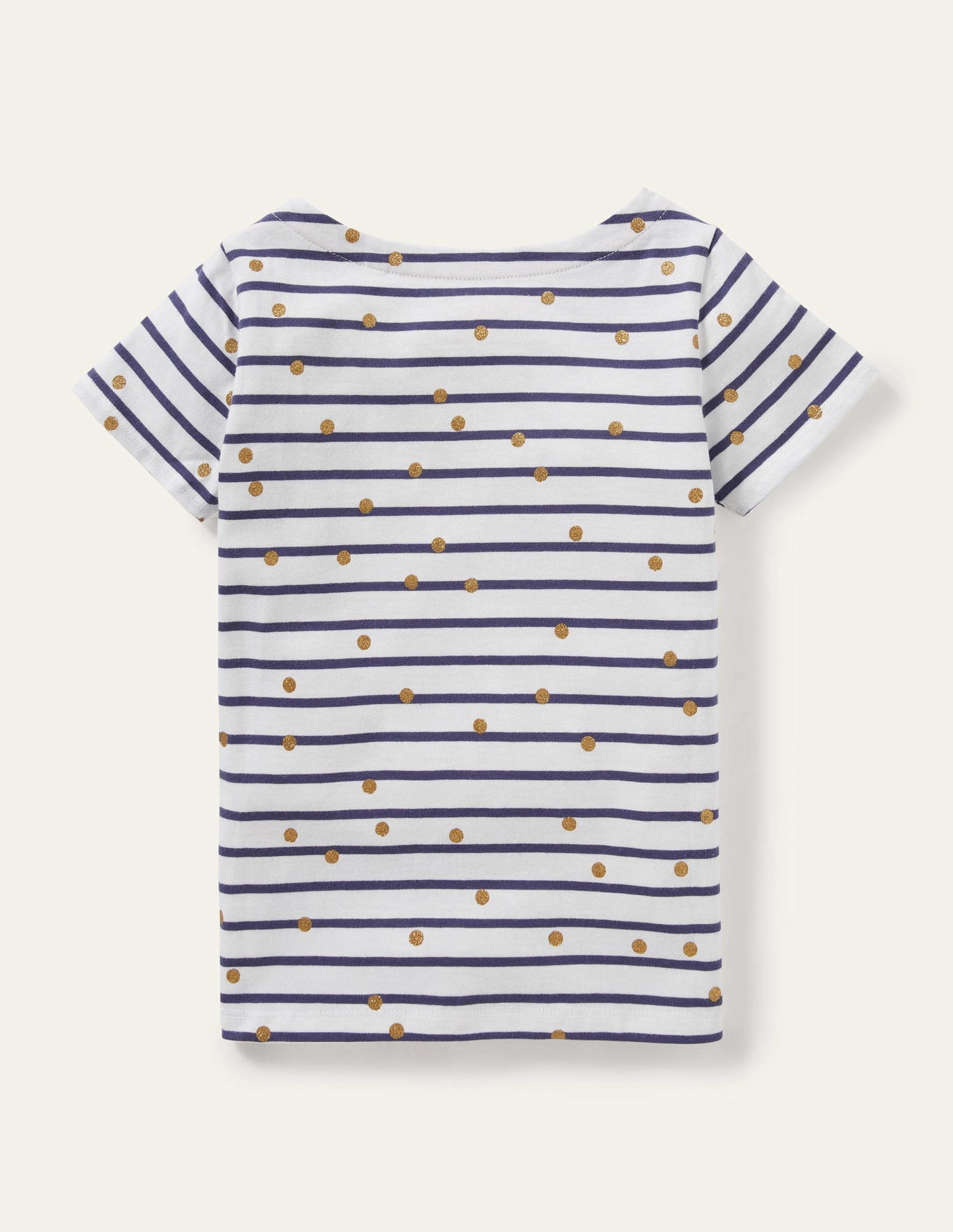 Kurzärmliges Bretonshirt-Naturweiß/Navy, Goldtupfen