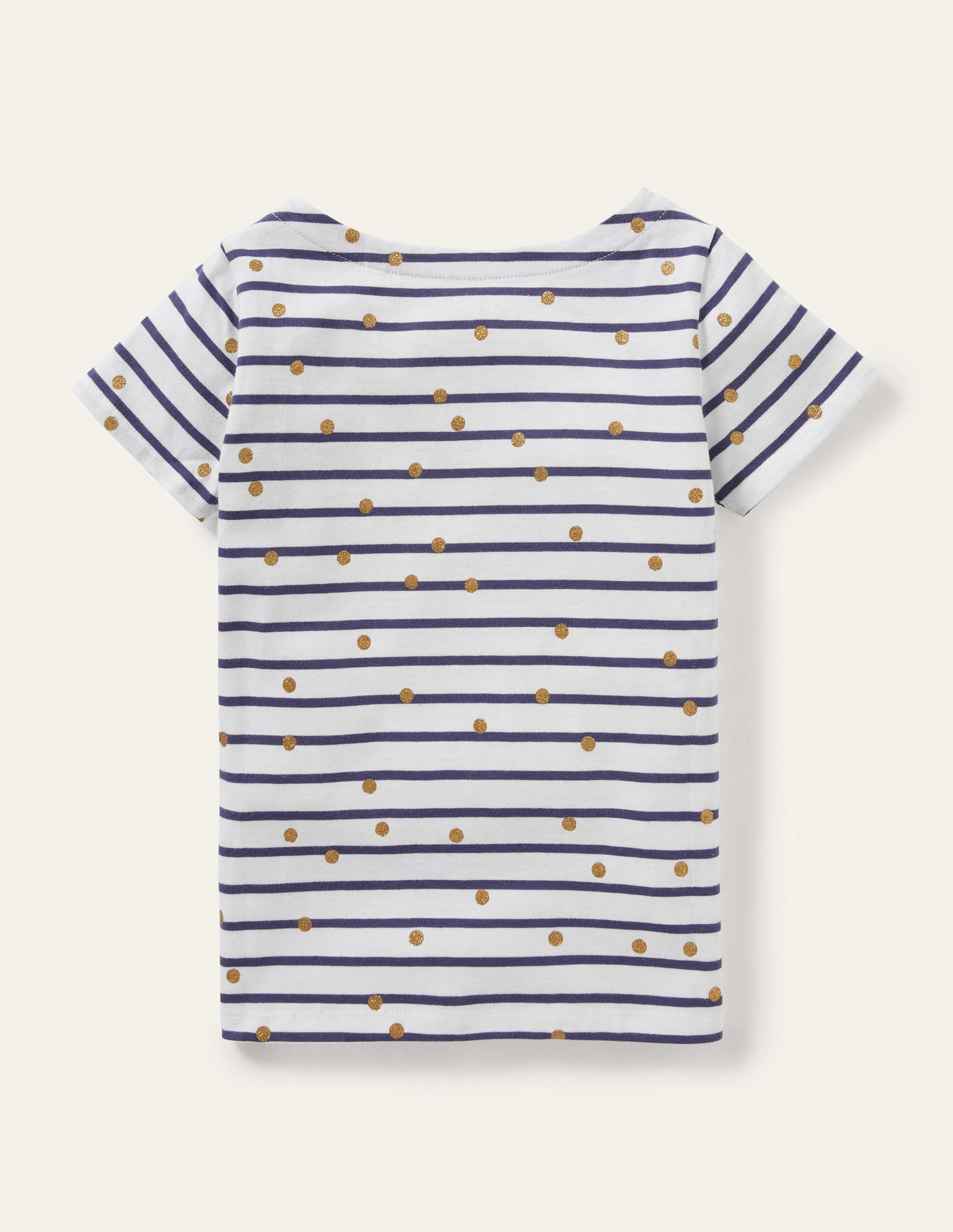 Kurzärmliges Bretonshirt-Naturweiß/Navy, Goldtupfen - Image 2