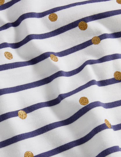 Kurzärmliges Bretonshirt-Naturweiß/Navy, Goldtupfen-3