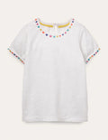 Charlie Jersey-T-Shirt mit Bommeln-Weiß