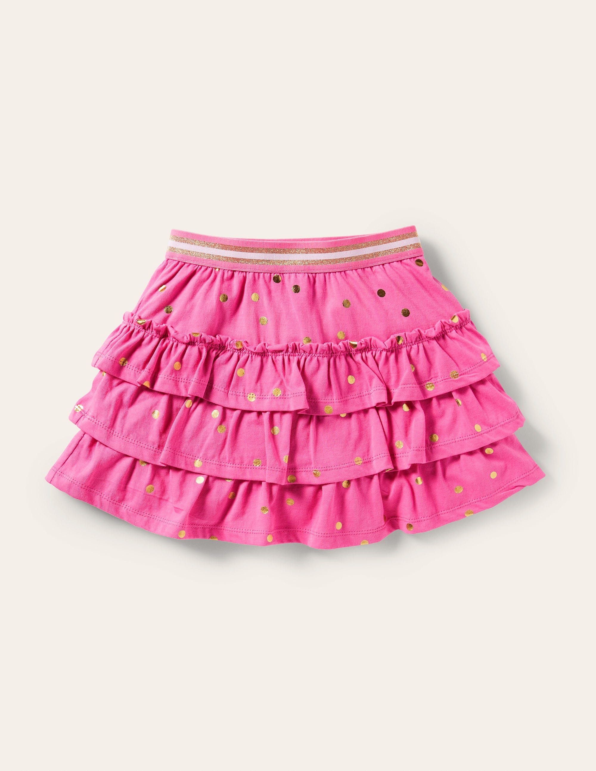 Jersey-Skort mit Rüschen-Helles Blütenrosa Goldene Punkte - Image 1