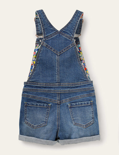 Fröhliche kurze Latzhose-Helles Vintageblau/Regenbogen, Denim-2