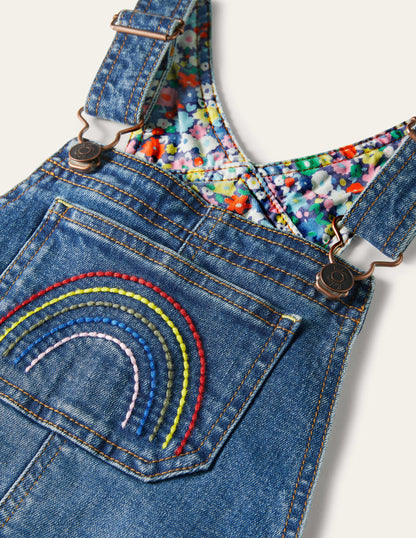 Fröhliche kurze Latzhose-Helles Vintageblau/Regenbogen, Denim-3