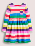 Fröhliches Jerseykleid mit langen Ärmeln-Bunt/Regenbogen, Gestreift