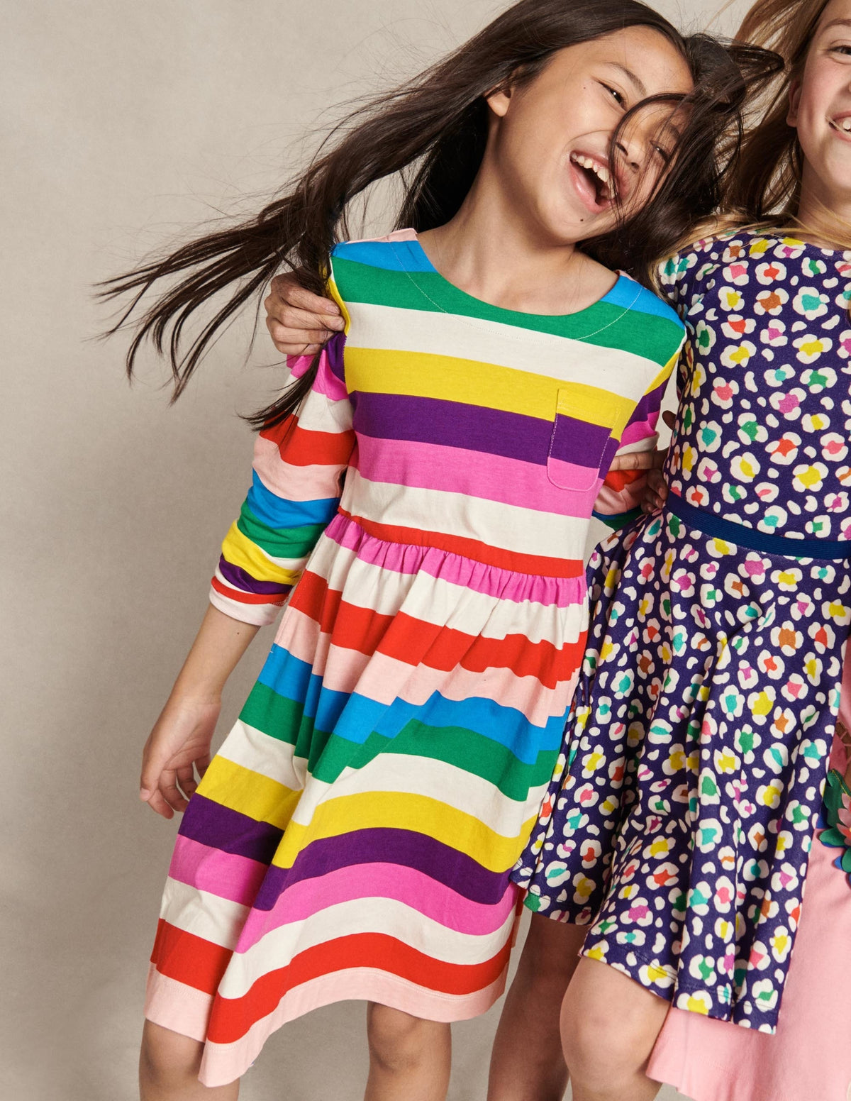Fröhliches Jerseykleid mit langen Ärmeln-Bunt/Regenbogen, Gestreift-4