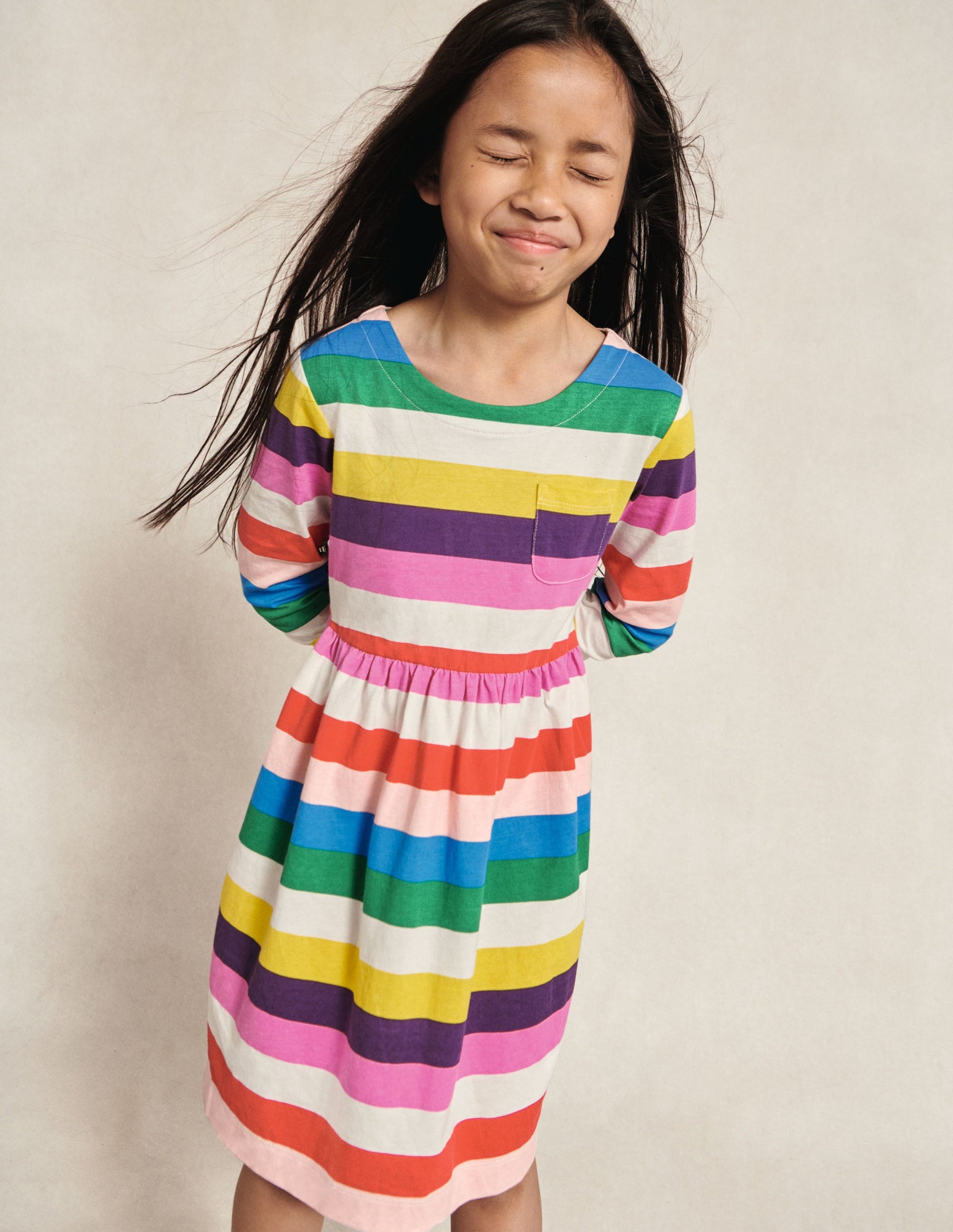 Fröhliches Jerseykleid mit langen Ärmeln-Bunt/Regenbogen, Gestreift-5