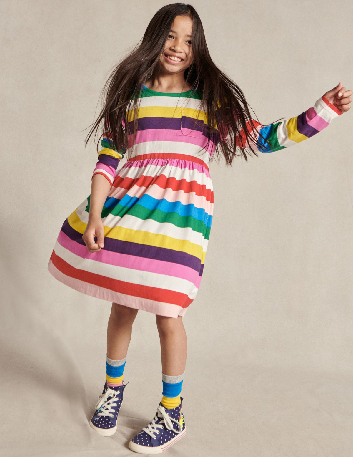 Fröhliches Jerseykleid mit langen Ärmeln-Bunt/Regenbogen, Gestreift - Image 7