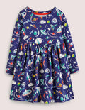 Fröhliches Jerseykleid mit langen Ärmeln-Segelblau, Mini-Weltall