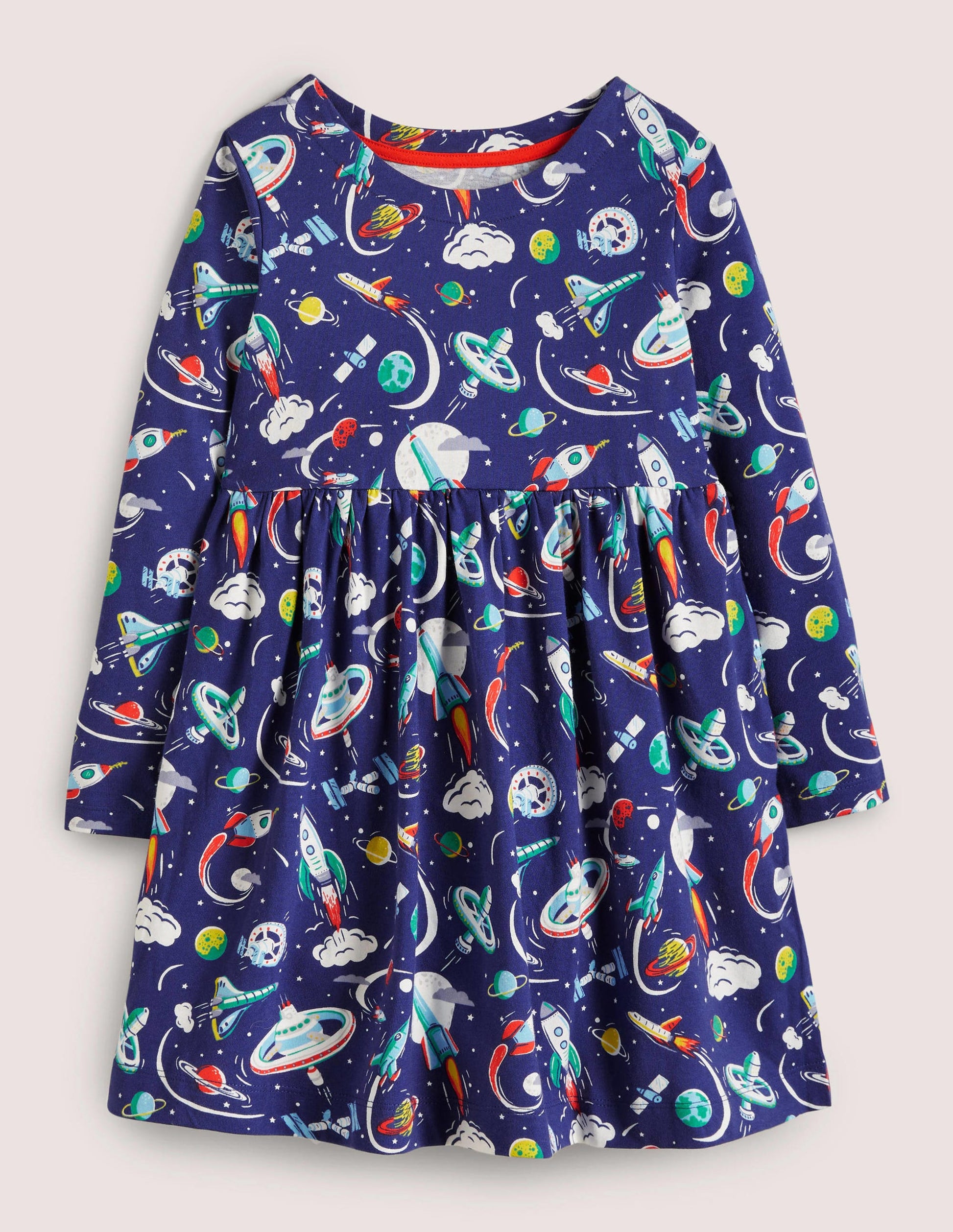 Fröhliches Jerseykleid mit langen Ärmeln-Segelblau, Mini-Weltall-1