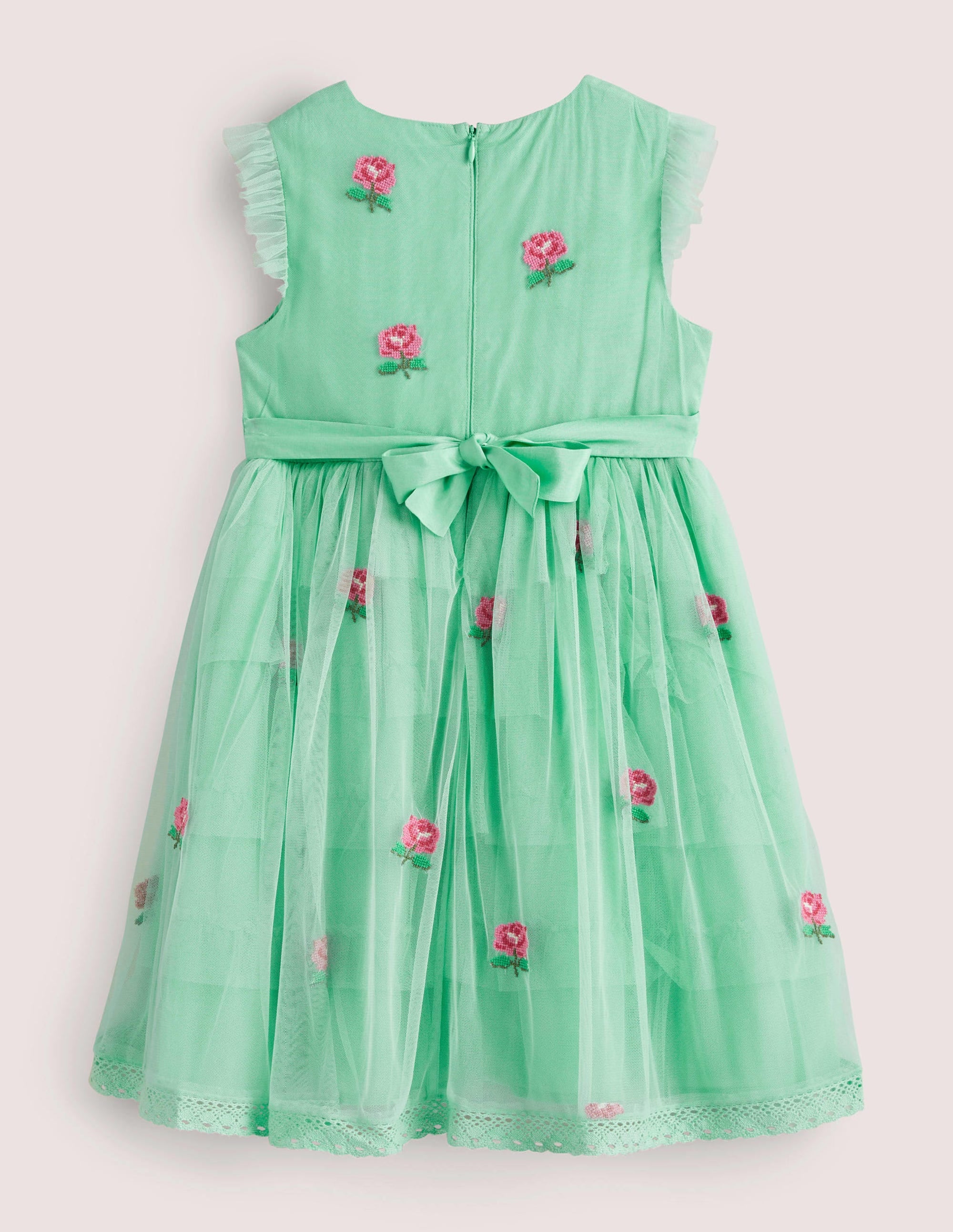 Tüll-Stufenkleid mit Stickerei-Brunnengrün, Blumen - Image 2