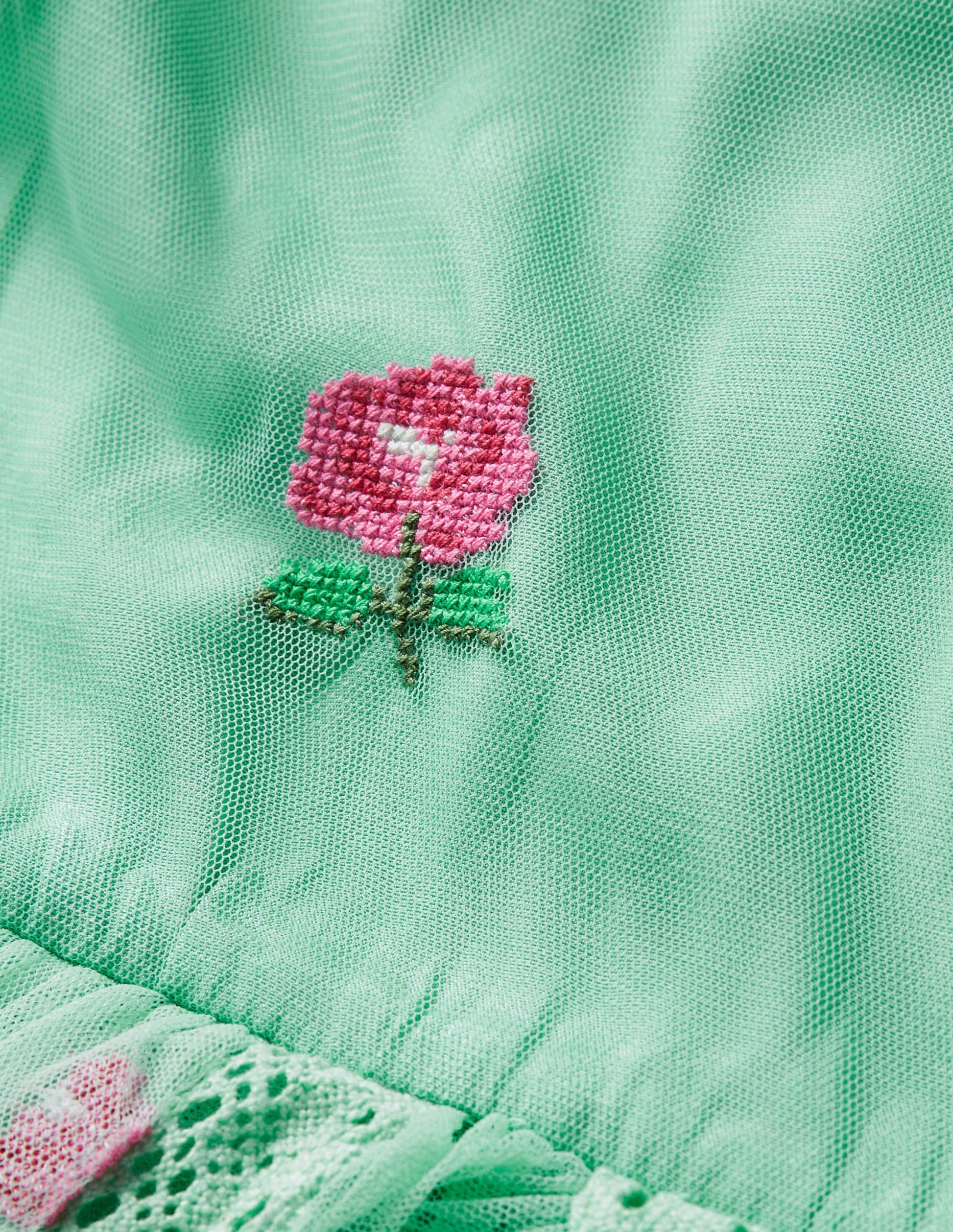 Tüll-Stufenkleid mit Stickerei-Brunnengrün, Blumen-3