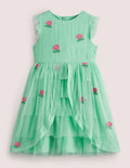 Tüll-Stufenkleid mit Stickerei-Brunnengrün, Blumen