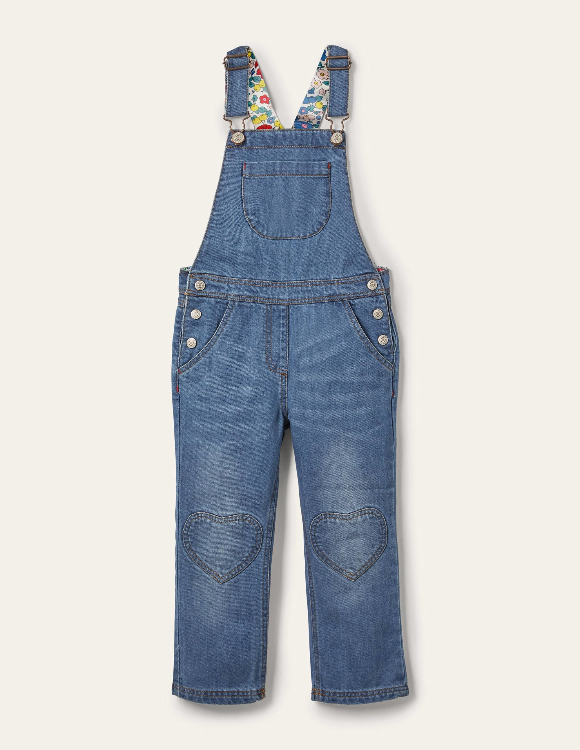 Latzhose mit Herzaufnäher-Mittleres Vintageblau, Denim - Image 1