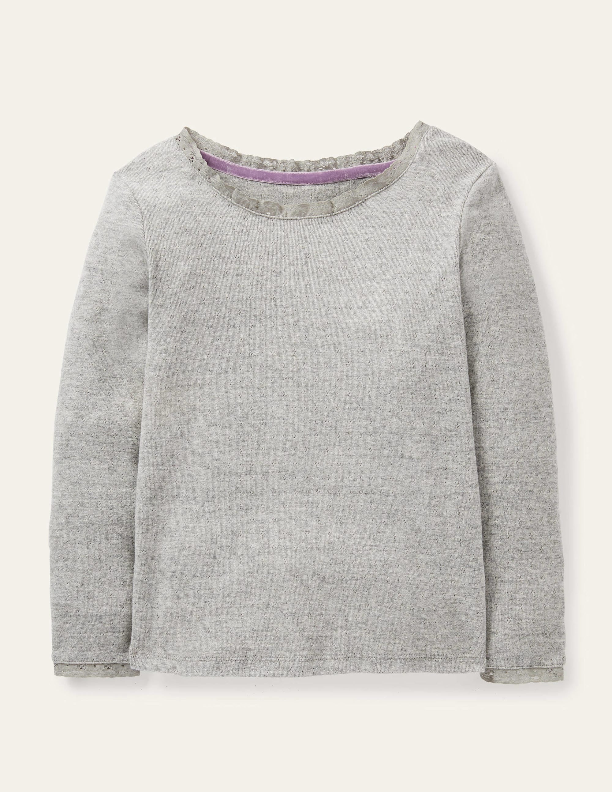 Supersoft Pointelle T-shirt-Grey Marl - Image 1