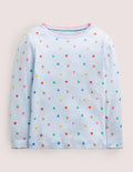 Supersoft Pointelle T-shirt-Blue Rainbow Hearts